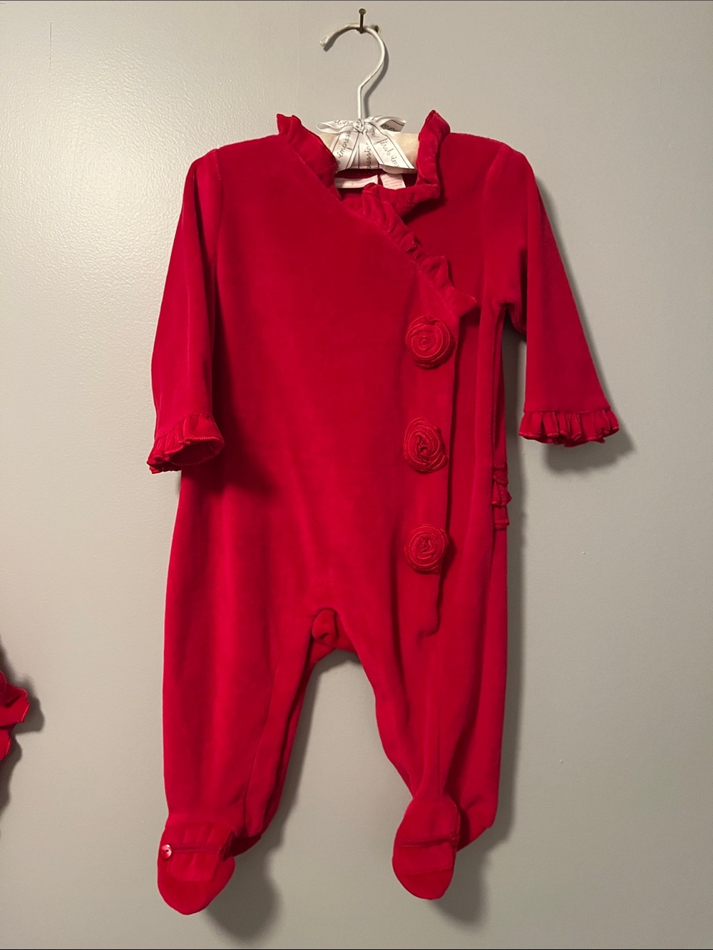 First Impressions Red Footed Baby One-Piece with Rosette Buttons